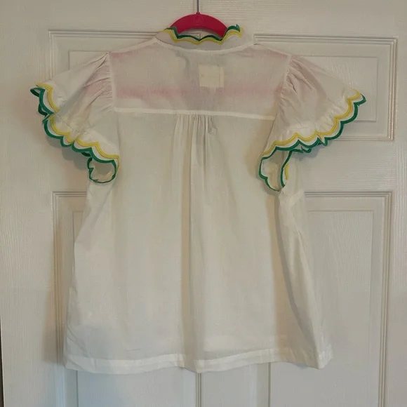 Umgee White Top w/ Green & Yellow Trim - M - NWT - Picture 3 of 4